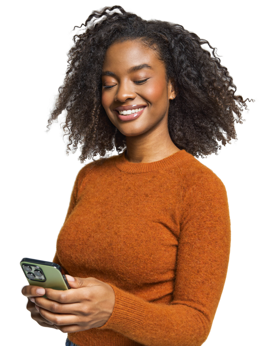 A reader exploring Skroll insights on her phone